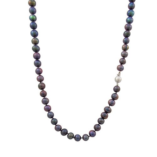 BLACK FRESHWATER PEARL NECKLACE WITH MATTE FINISH CLASP - NECKLACES