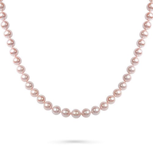 PINK 6MM FRESHWATER PEARL NECKLACE WITH WHITE GOLD BALL CLASP - NECKLACES