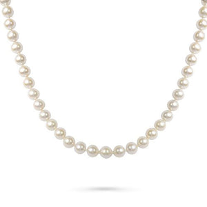 WHITE 8MM FRESHWATER PEARL NECKLACE WITH WHITE GOLD BALL CLASP -