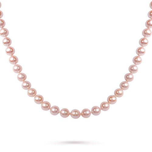 PINK 9MM FRESHWATER PEARL NECKLACE WITH WHITE GOLD BALL CLASP - NECKLACES
