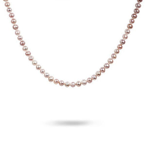 PINK 5MM FRESHWATER PEARL NECKLACE WITH WHITE GOLD BALL CLASP - NECKLACES