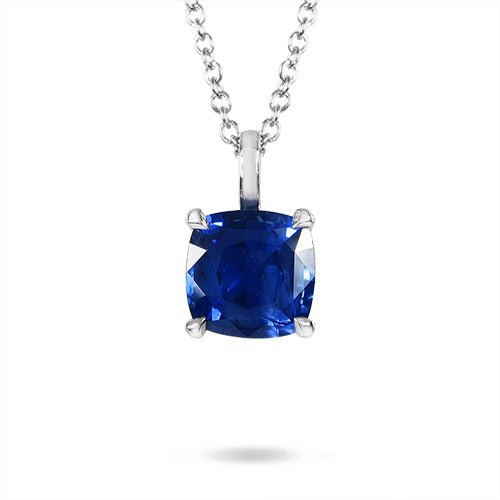 CUSHION CUT BLUE SAPPHIRE PENDANT IN WHITE GOLD - NECKLACES