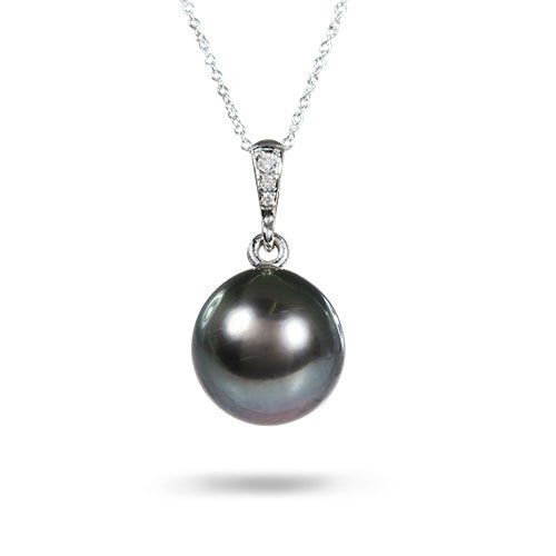 ROUND TAHITIAN PEARL PENDANT IN WHITE GOLD - NECKLACES