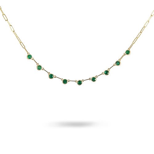 FLOATING EMERALD PAPERCLIP NECKLACE IN YELLOW GOLD - NECKLACES