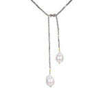 LABRADORITE AND PEARL LARIAT NECKLACE - NECKLACES