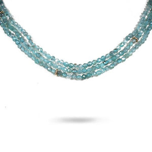 TRIPLE STRAND OF BLUE APATITE NECKLACE WITH BLOSSOM TOGGLE CLASP - NECKLACES