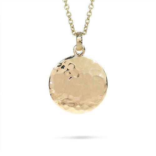 HAMMERED SMALL DISC PENDANT IN YELLOW GOLD - NECKLACES