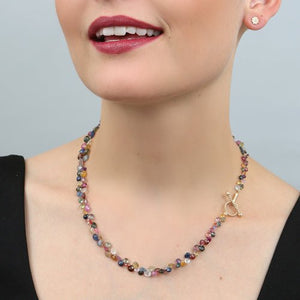 MULTI COLOURED SAPPHIRE NECKLACE WITH BLOSSOM TOGGLE - NECKLACES