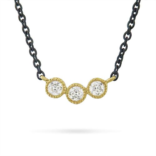 LUNA DIAMOND PENDANT IN YELLOW GOLD WITH BLACKENED SILVER CHAIN - NECKLACES