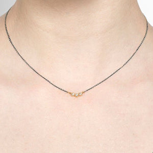 LUNA DIAMOND PENDANT IN YELLOW GOLD WITH BLACKENED SILVER CHAIN - NECKLACES