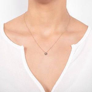 HEXAGON PENDANT WITH SINGLE DIAMOND IN ROSE GOLD - NECKLACES
