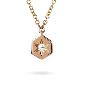 HEXAGON PENDANT WITH SINGLE DIAMOND IN ROSE GOLD - NECKLACES