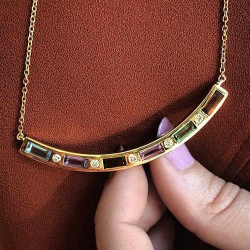 GEMSTONE & DIAMOND BAR NECKLACE -