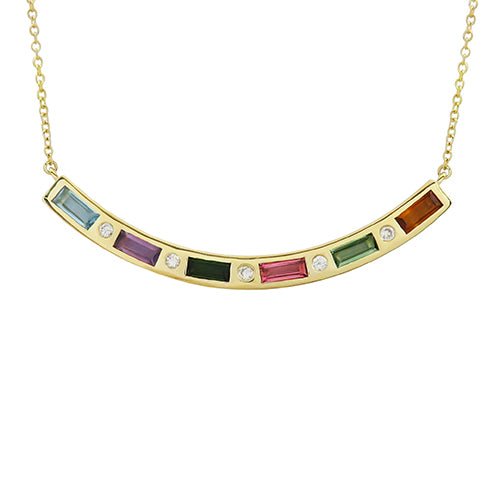 GEMSTONE & DIAMOND BAR NECKLACE -