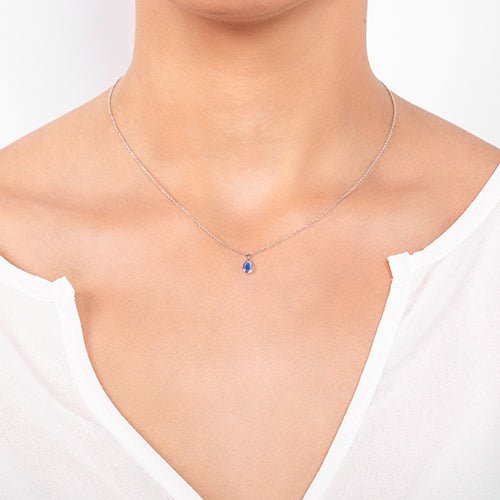 DEW DROP BLUE SAPPHIRE PENDANT IN WHITE GOLD - NECKLACES