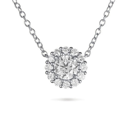 DIAMOND HALO PENDANT IN 14 KARAT WHITE GOLD - NECKLACES