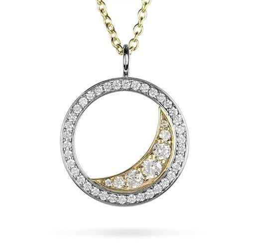 CRESCENT MOON DIAMOND PENDANT IN 14 KARAT GOLD - NECKLACES