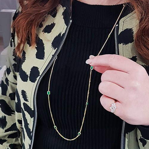 FLOATING EMERALD OPERA LENGTH NECKLACE IN 18 KARAT GOLD - NECKLACES