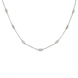FLOATING DIAMOND NECKLACE IN WHITE GOLD WITH MILGRAIN - NECKLACES