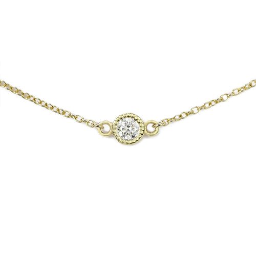 FLOATING DIAMOND NECKLACE IN YELLOW GOLD WITH MILGRAIN - NECKLACES