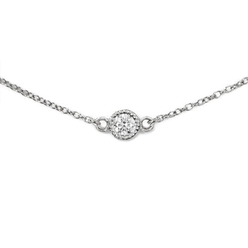 FLOATING DIAMOND NECKLACE IN WHITE GOLD WITH MILGRAIN - NECKLACES