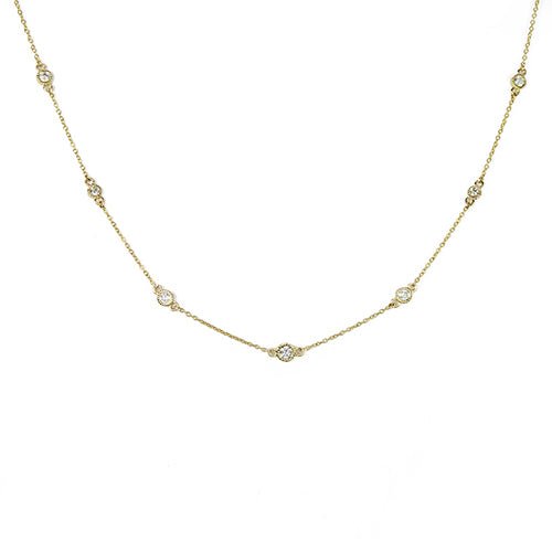 FLOATING DIAMOND NECKLACE IN YELLOW GOLD WITH MILGRAIN - NECKLACES