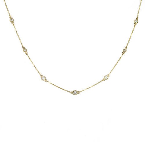 FLOATING DIAMOND NECKLACE IN YELLOW GOLD WITH MILGRAIN - NECKLACES