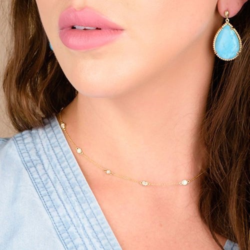 FLOATING DIAMOND NECKLACE IN YELLOW GOLD WITH MILGRAIN - NECKLACES