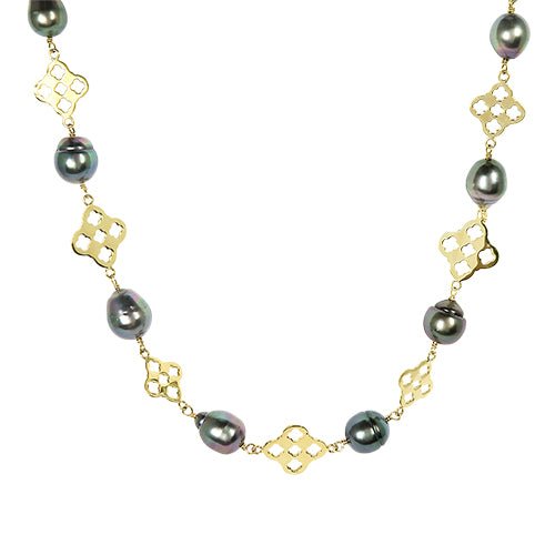 PRIMROSE & BLOSSOM NECKLACE WITH TAHITIAN BAROQUE PEARLS - NECKLACES
