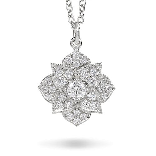 DAHLIA DIAMOND MEDIUM SIZE PENDANT IN 14 KARAT GOLD - NECKLACES