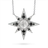NORTH STAR SILVER PENDANT IN MOONSTONE & BLACK DIAMOND - NECKLACES