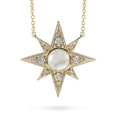 NORTH STAR LARGE GOLD PENDANT IN MOONSTONE & DIAMOND - NECKLACES