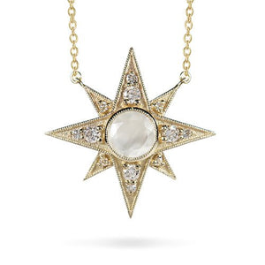 NORTH STAR LARGE GOLD PENDANT IN MOONSTONE & DIAMOND - NECKLACES