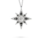 NORTH STAR SILVER PENDANT IN MOONSTONE & BLACK DIAMOND - NECKLACES