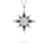 NORTH STAR SILVER PENDANT IN MOONSTONE & BLACK DIAMOND - NECKLACES