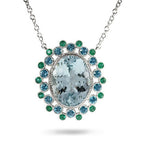 MARIGOLD PENDANT IN AQUAMARINE & BLUE ZIRCON AND EMERALD - NECKLACES