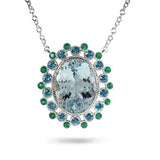 MARIGOLD PENDANT IN AQUAMARINE & BLUE ZIRCON AND EMERALD - NECKLACES
