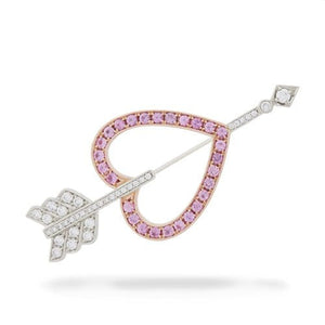 HEART & ARROW BROOCH WITH PINK SAPPHIRE & DIAMONDS - PINS & BROOCHES