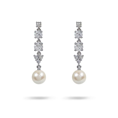 PEARL AND DIAMOND DROP EARRING - EARRINGS