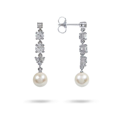 PEARL AND DIAMOND DROP EARRING - EARRINGS