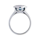 LOTUS BEZEL RING WITH AQUAMARINE & DIAMOND HALO - ANNIVERSARY & CELEBRATION RINGS