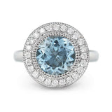 LOTUS BEZEL RING WITH AQUAMARINE & DIAMOND HALO - ANNIVERSARY & CELEBRATION RINGS