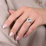 LOTUS BEZEL RING WITH AQUAMARINE & DIAMOND HALO - ANNIVERSARY & CELEBRATION RINGS