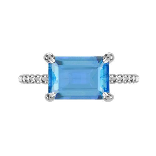 TESSA RING WITH EMERALD CUT BLUE TOPAZ IN WHITE GOLD - ANNIVERSARY & CELEBRATION RINGS