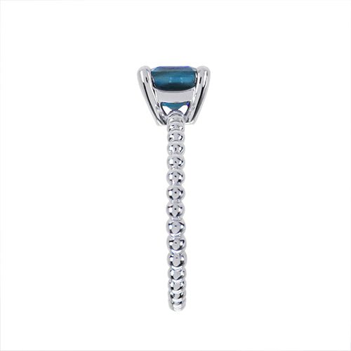 TESSA RING WITH EMERALD CUT BLUE TOPAZ IN WHITE GOLD - ANNIVERSARY & CELEBRATION RINGS