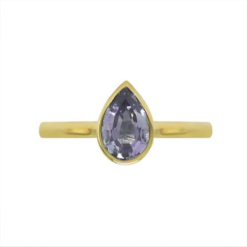 TEARDROP BEZEL LAVENDER SAPPHIRE RING IN YELLOW GOLD - ALL ENGAGEMENT RINGS