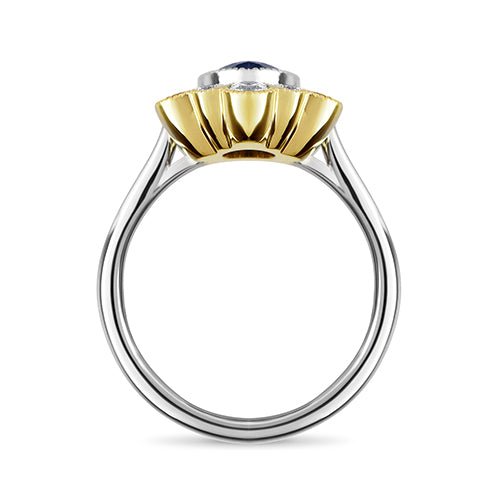 OVAL BLUE SAPPHIRE RING IN YELLOW GOLD AND PLATINUM - ALL RINGS