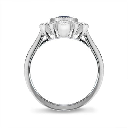 OVAL BLUE SAPPHIRE & DIAMOND RING IN PLATINUM - ALL RINGS