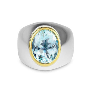 AQUAMARINE 3 CARAT OVAL RING IN WHITE AND YELLOW GOLD - ALL RINGS