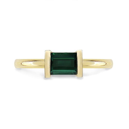 DECO RING WITH SINGLE GREEN TOURMALINE IN YELLOW GOLD - ALL RINGS